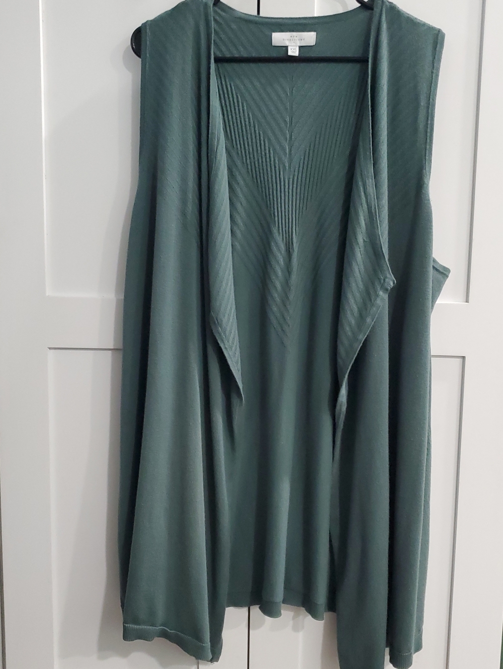 new directions sage draped sleeveless open-front cardigan